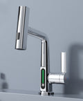 0Digital Temperature Display FaucetFEATURES:


3-in-1 360° Swiveling Waterfall Tap: Experience ultimate flexibility with our versatile faucet design. With a liftable and 360° rotatable feature, along Digital Temperature Display Faucet