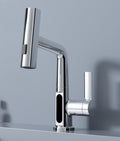 0Digital Temperature Display FaucetFEATURES:


3-in-1 360° Swiveling Waterfall Tap: Experience ultimate flexibility with our versatile faucet design. With a liftable and 360° rotatable feature, along Digital Temperature Display Faucet