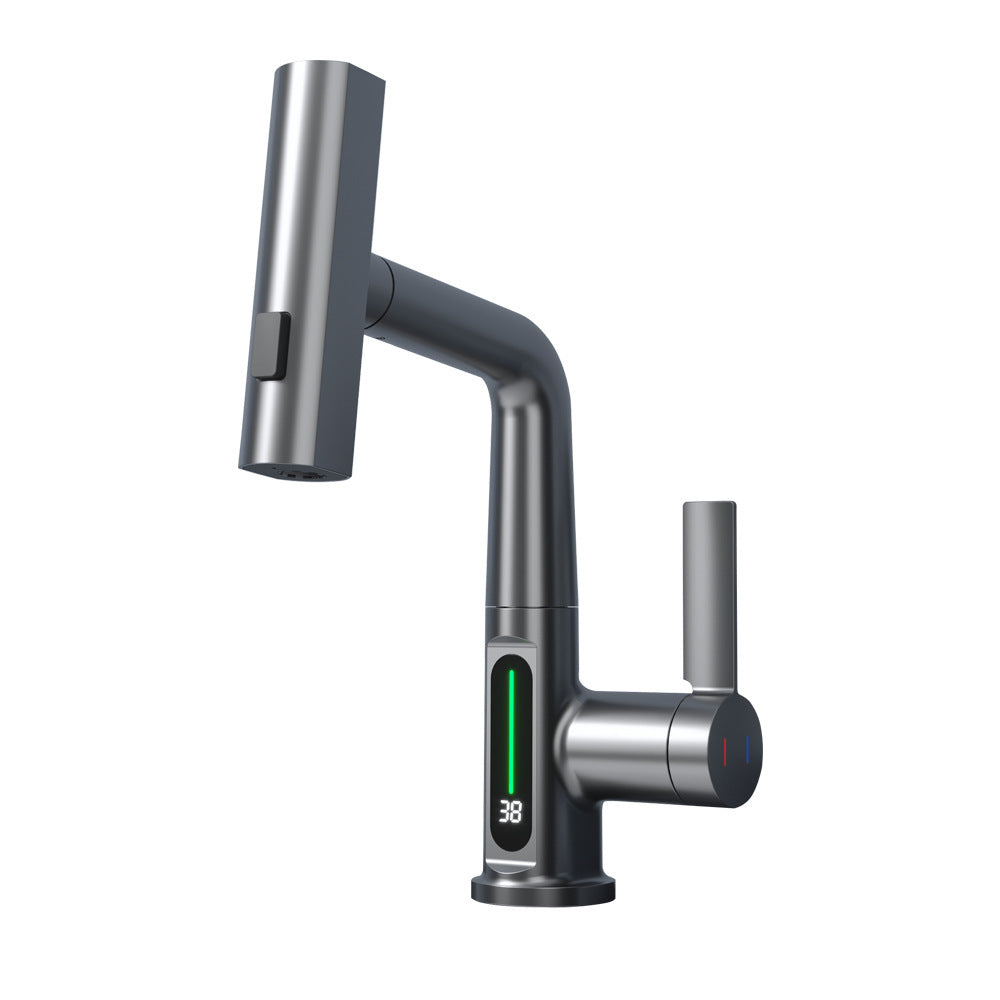 0Digital Temperature Display FaucetFEATURES:


3-in-1 360° Swiveling Waterfall Tap: Experience ultimate flexibility with our versatile faucet design. With a liftable and 360° rotatable feature, along Digital Temperature Display Faucet