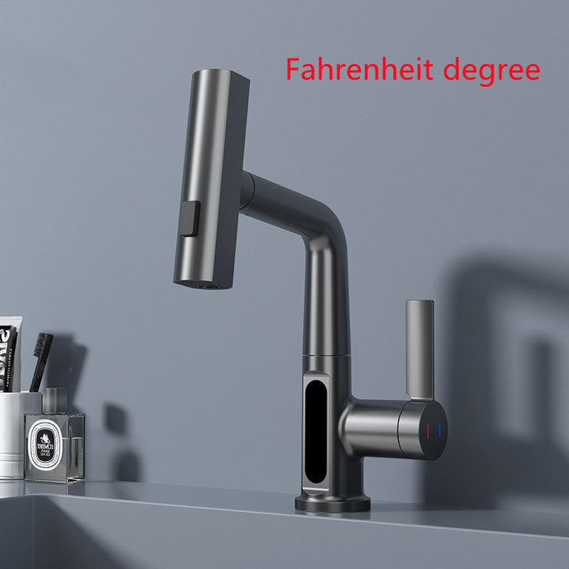 0Digital Temperature Display FaucetFEATURES:


3-in-1 360° Swiveling Waterfall Tap: Experience ultimate flexibility with our versatile faucet design. With a liftable and 360° rotatable feature, along Digital Temperature Display Faucet