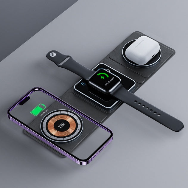 0Magnetic Folding Wireless ChargerFEATURES:


Magnetic Wireless Charger: This innovative charger is equipped to charge your iPhone, Apple Watch, and AirPods simultaneously, streamlining your chargingMagnetic Folding Wireless Charger